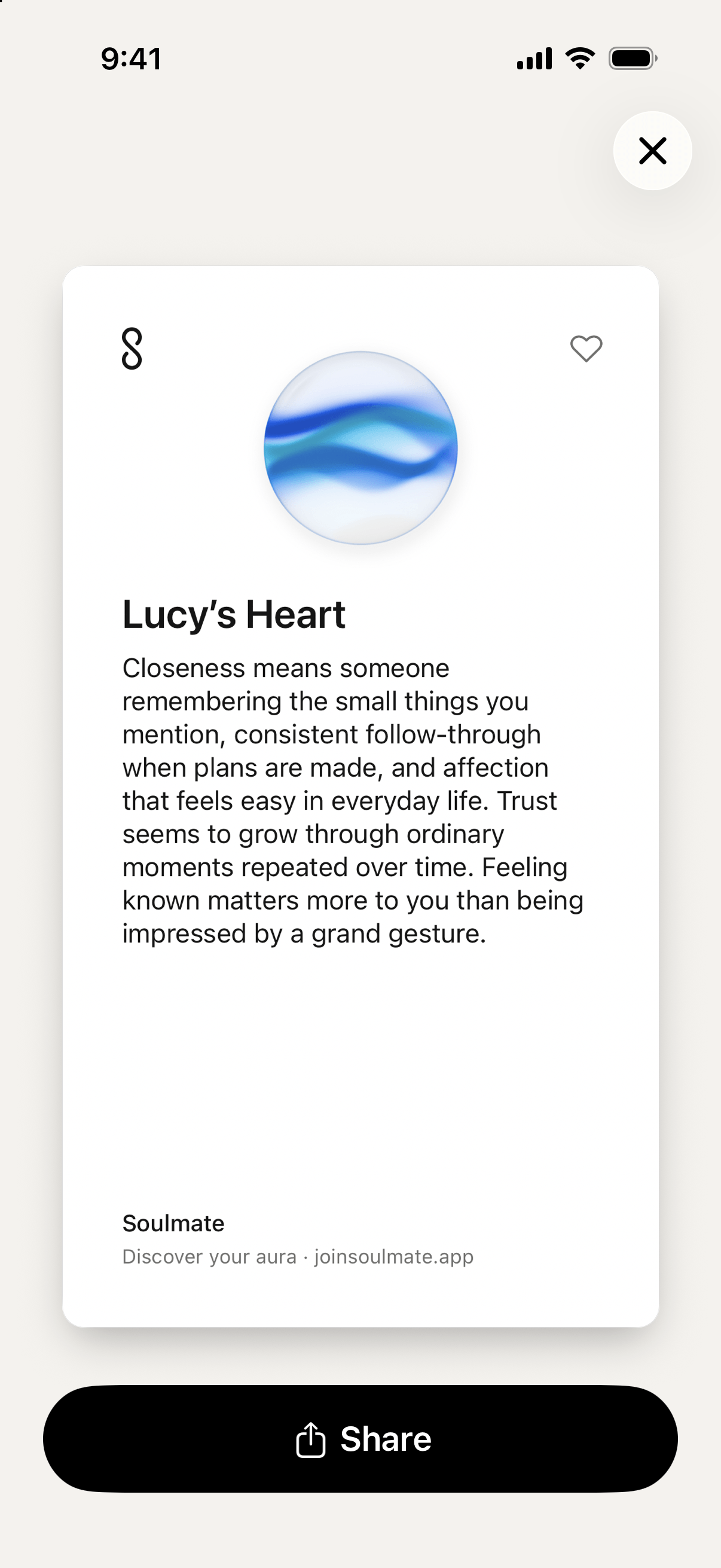 A share card for Lucy’s Heart facet