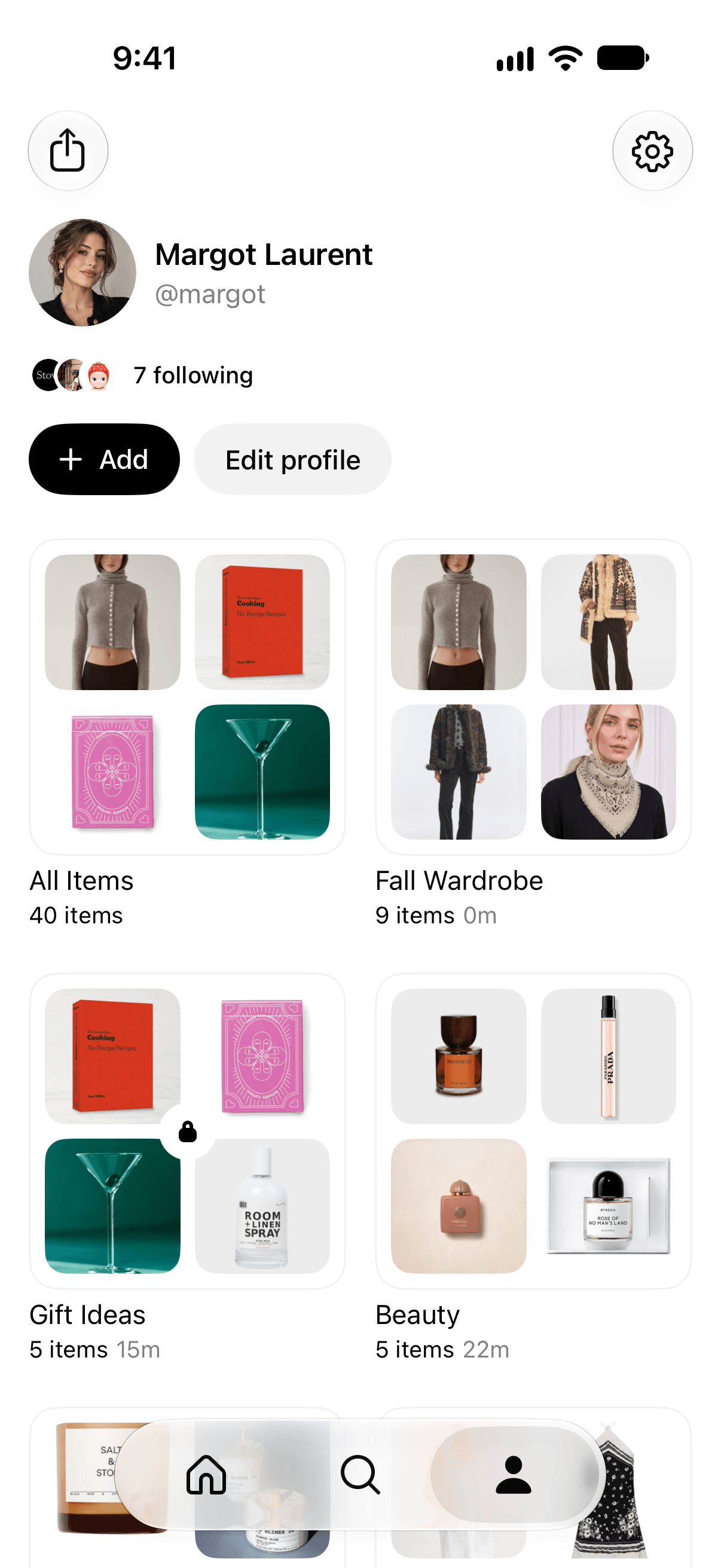 A member’s own profile, with buttons to add and edit