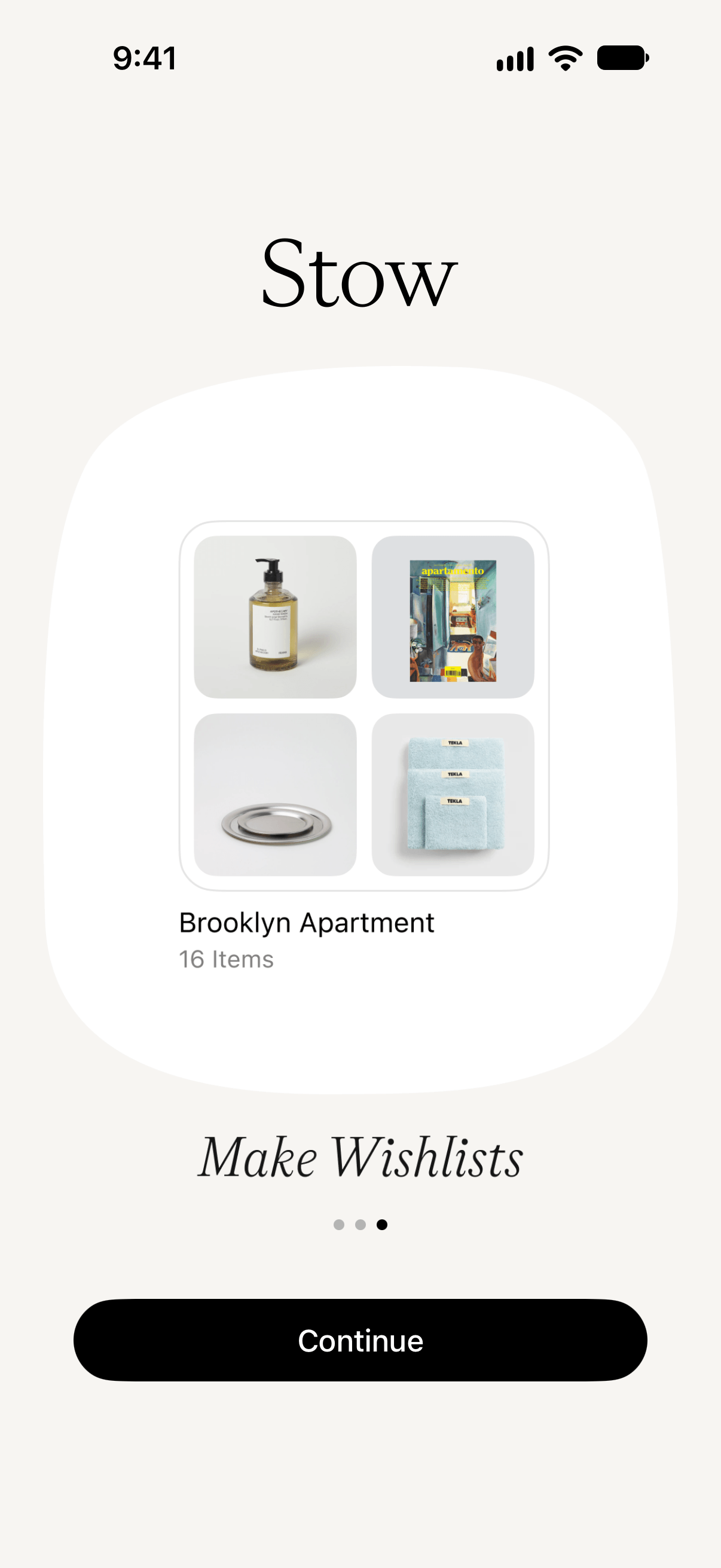 The welcome screen for making wishlists